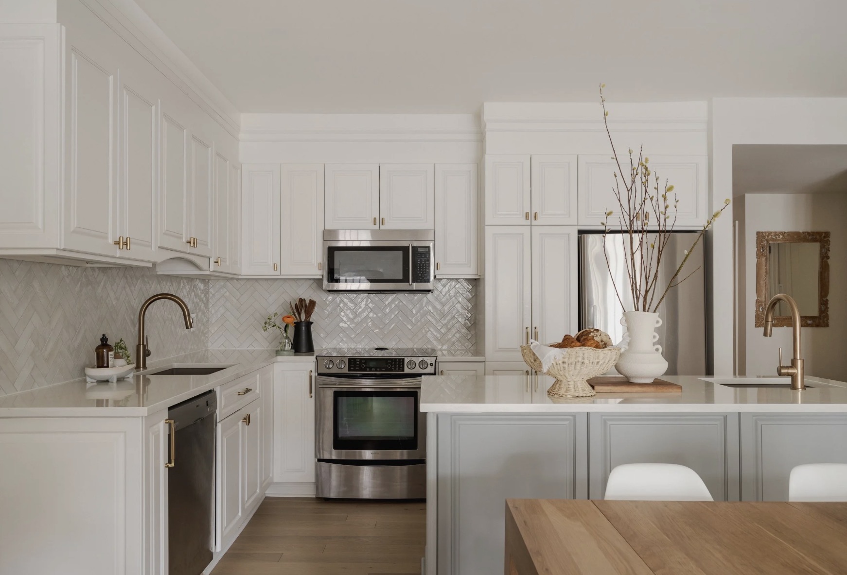 White kitchen with microwave